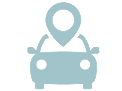 Graphic of the front of a car with a map icon on top