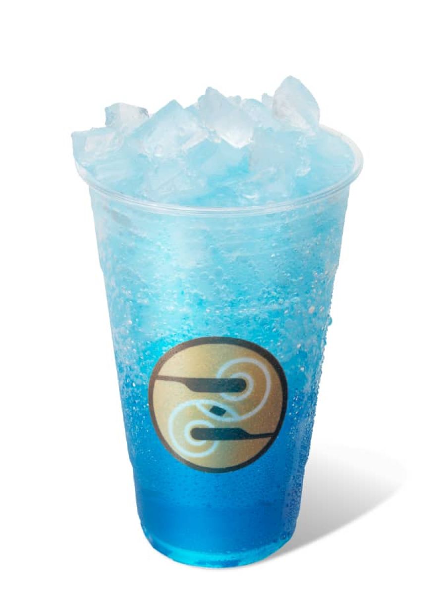 Caffeine-free sparkling soda, blue raspberry and lime.