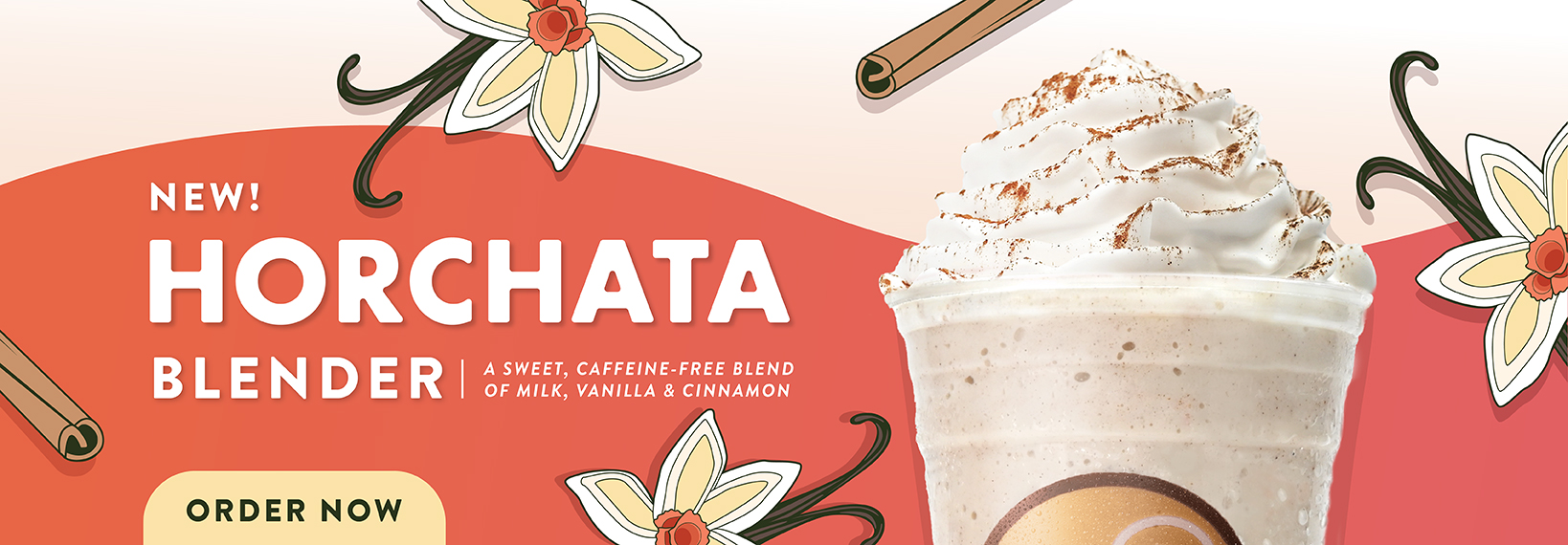 image of new Spring 2025 Horchata Blender with Whipped cream and flavor queues