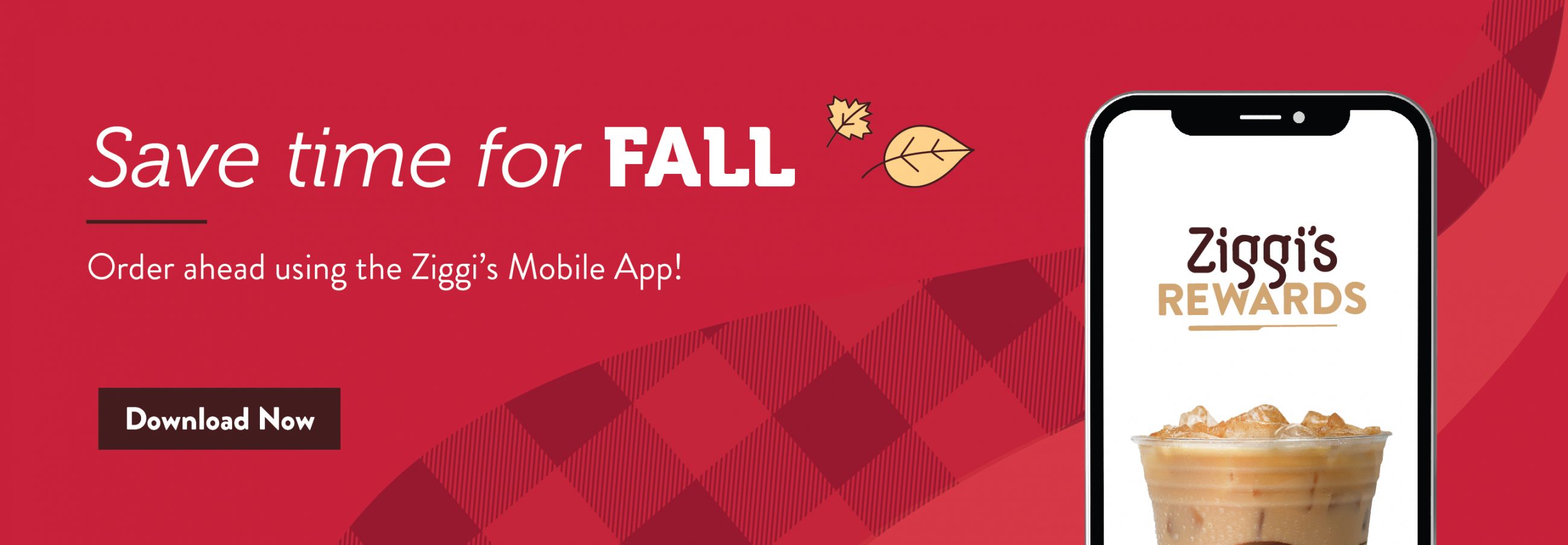Save Time for Fall text on red background with image of mobile app screen