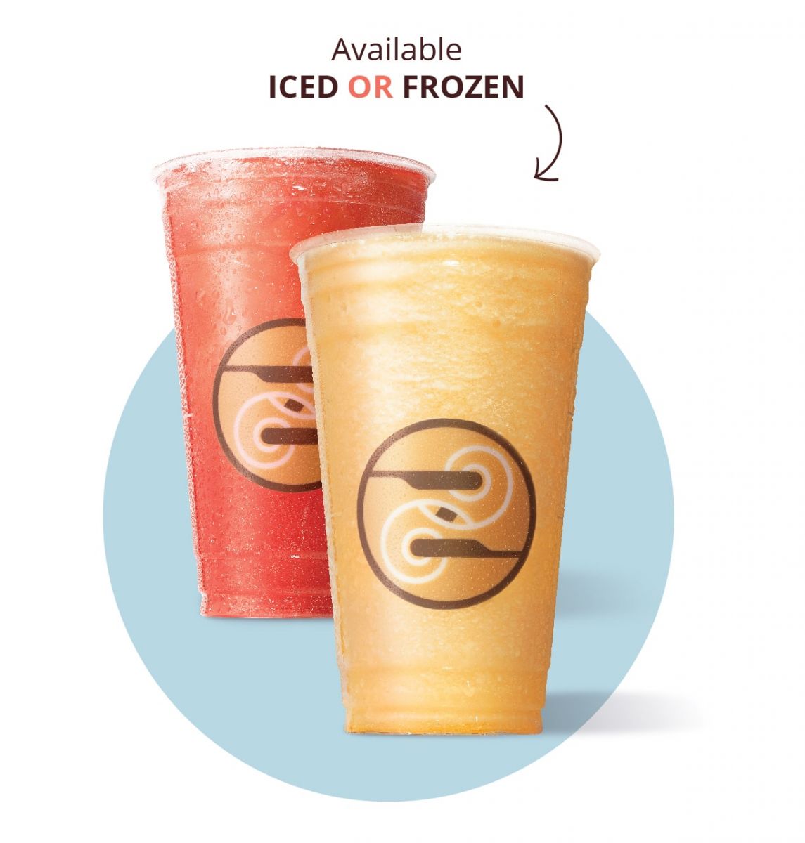 Available iced or frozen - with picture of 2 Ziggi's Energy Infusion drinks in cups